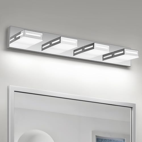LED Modern Bathroom Light Fixtures, 4-Light 30-Inch Chrome Vanity Lights for Bathroom Lighting Fixtures Over Mirror, 6000K Cool White 350° Rotatable Wall Lamp - color: Chrome, size: 4-light,30-inch