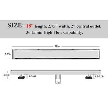18 Inch Linear Shower Drain Brushed Floor Drain with Removable 2-in-1 Tile Insert Grate Cover and SUS304 Stainless Steel CUPC Certificate (18 inch) - color: Brushed, size: 18inch