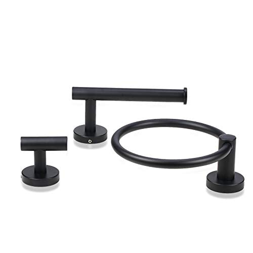 Bathroom Hardware Set 3 Piece-Robe Hook, Hand Towel Holder and Toilet Paper Holder for Bathroom Towel Rack Heavy Duty Towel Hanger Wall Mounted Bathroom Fixtures, Stainless Steel Matte Black - color: Matte Black-3
