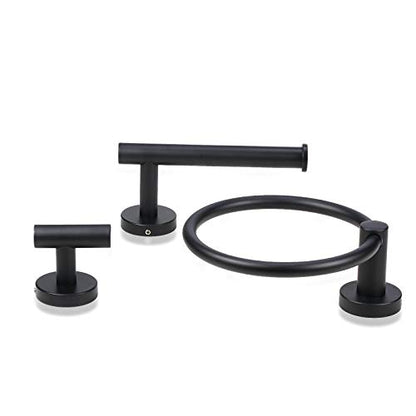 Bathroom Hardware Set 3 Piece-Robe Hook, Hand Towel Holder and Toilet Paper Holder for Bathroom Towel Rack Heavy Duty Towel Hanger Wall Mounted Bathroom Fixtures, Stainless Steel Matte Black - color: Matte Black-3