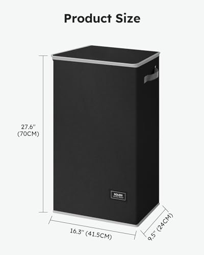 SOLEDI Slim Laundry Hamper with Lid, Narrow Laundry Basket with Removable Bags, Dirty Clothes Hamper with handle, Small Hamper perfect for Laundry room, Bathroom, Bedroom, Small spaces. 70L Black - color: Black, size: 70L