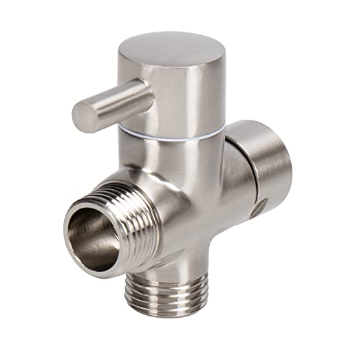 NearMoon Solid Brass G1/2" Shower Arm All Metal Universal 3-Way Diverter Valve for Handheld and Fixed Head, Replacement Component Adapter (Brushed Nickel) - color: Brushed Nickel