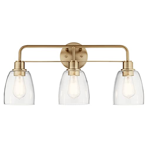 Kichler Meller 24.25" 3-Light Bathroom Vanity Light Fixture with Clear Glass Shades in Champagne Bronze for Mirror or Powder Room (24.25" W x 11.25" H x 7" D) 55102CPZ - color: Champagne Bronze, style: 3 Light