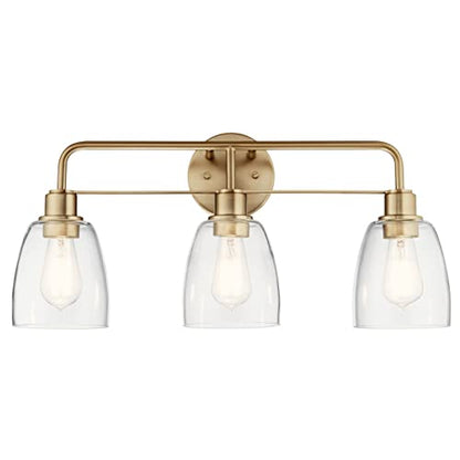 Kichler Meller 24.25" 3-Light Bathroom Vanity Light Fixture with Clear Glass Shades in Champagne Bronze for Mirror or Powder Room (24.25" W x 11.25" H x 7" D) 55102CPZ - color: Champagne Bronze, style: 3 Light