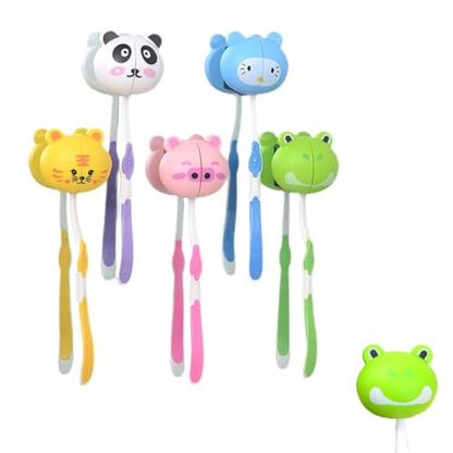 5 Pcs Wall-Mounted Toothbrush Holder Random Style | DustProof, Lovely Animal Head Design, Cartoon Suction Cup, Perfect for Home Bathrooms, Random Style