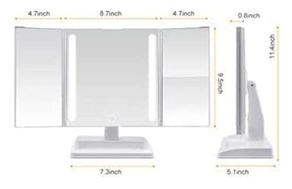 Foldable Makeup Mirror, Vanity with 32 Dimmable LED Lights with Wide-Angle t-Button Screen and Countertop Adjustable