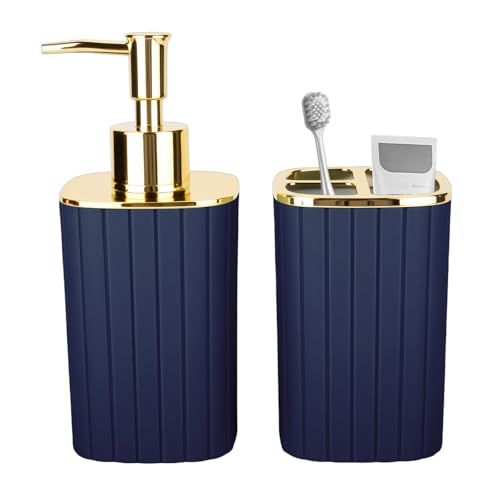 RRM Bathroom Soap Dispenser and Toothbrush Holder Set, Navy Blue | 2 Piece Bathroom Accessories Set for Bathroom Countertop Storage and Housewarming Gifts - color: Navy Blue, size: 2Pcs