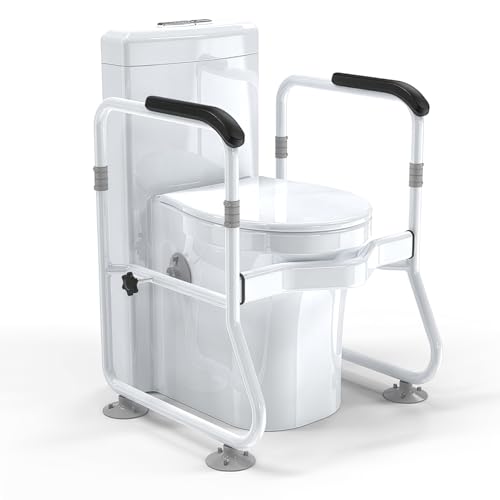 Toilet Safety Rails for Seniors, Adjustable Heavy Duty Frame, 330 lbs | Heavy duty steel frame, adjustable handles, freestanding support for seniors, disabled adults, pregnancy and surgery recovery