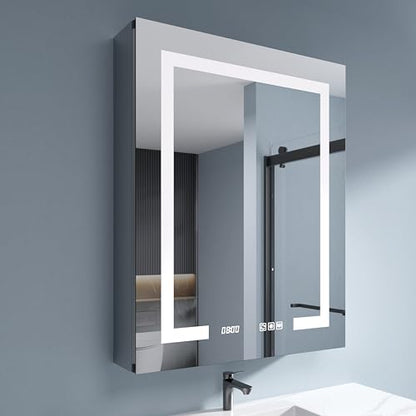 Medicine Cabinet with Lights 24x30 Anti-Fog Mirror Dimmable | 3 Color Dimmable LED. Time Temp Display. Anti-Fog IP44. 2 Outlets+2 USB. Plug-in/Hardwired. Recessed/Wall Mount. Left Hinge. - size: 24x30"L, style: Style-A