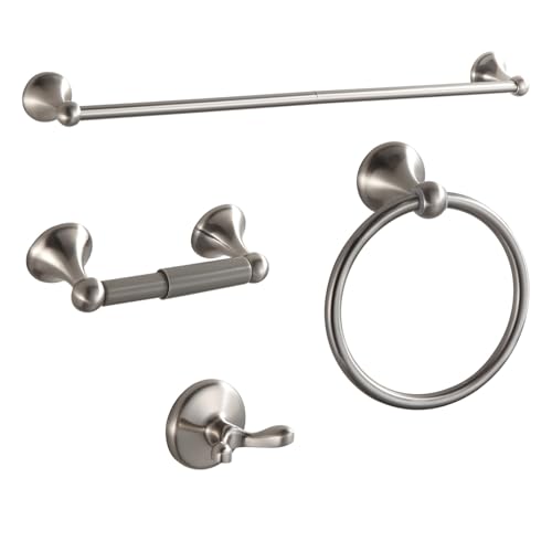 BGL Bathroom Accessories Set, Glossy Stain Nickel Expandable Towel Bar 4-Piece Bathroom Accessory Set Wall Mounted Towel Ring Robe Hook Toilet Paper Holder Towel Holder - color: Glossy Stain Nickel