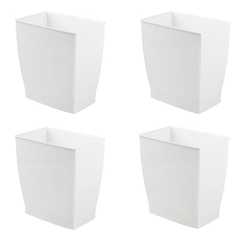 iDesign Small Plastic Bathroom Trash Can, 4-Pack, White | Slim Rectangle, For Bedroom, Office, Dorm - color: White, style: Pack of 4
