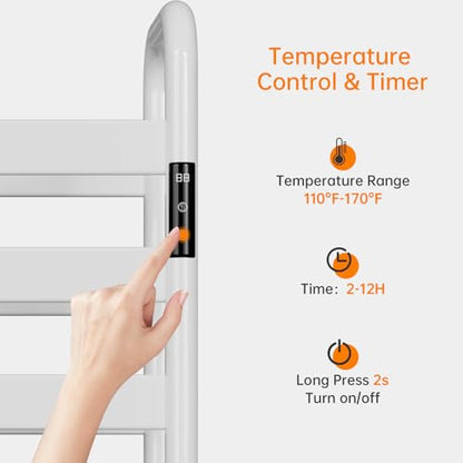 Towel Warmer Rack, Electric Heated Towel Rack for Bathroom, Freestanding Adjustable Temperature 110–170°F with Timer & Overheat Protection, Large Aluminum Towel Heater, 12 Fast Heating Bars - color: White