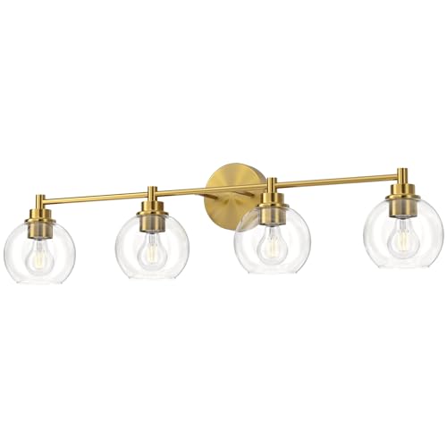 VONLUCE 4 Light Bathroom Vanity Light Fixtures, Gold Finish | Globe Glass Shades, E26 Sockets, Easy to install, Vanity Lights for Bedroom Hallway Living Room - color: Gold, size: 4-Light