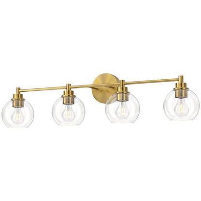 VONLUCE 4 Light Bathroom Vanity Light Fixtures, Gold Finish | Globe Glass Shades, E26 Sockets, Easy to install, Vanity Lights for Bedroom Hallway Living Room - color: Gold, size: 4-Light