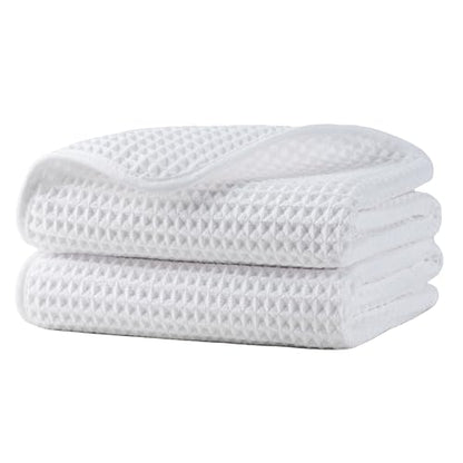 Microfiber Waffle Hand Towels, 2 Pieces, Soft, Absorbent, Fast Drying, Lint Free 430 GSM (White) - color: White
