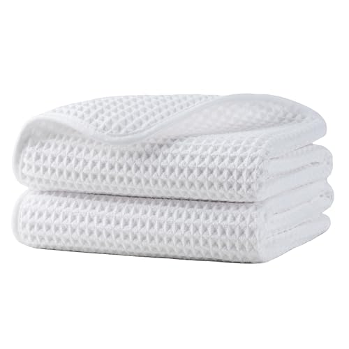 Microfiber Waffle Hand Towels, 2 Pieces, Soft, Absorbent, Fast Drying, Lint Free 430 GSM (White) - color: White