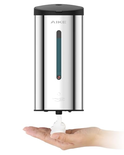 AIKE Automatic Foam Soap Dispenser 25oz for Bathroom,Polished AK1205FA | Rich Foam and Stainless Steel,No-drill and Screw Wall Mount,5-Level Adjustable and Key for Commercial(Batteries Not Included) - color: Polished Stainless Steel