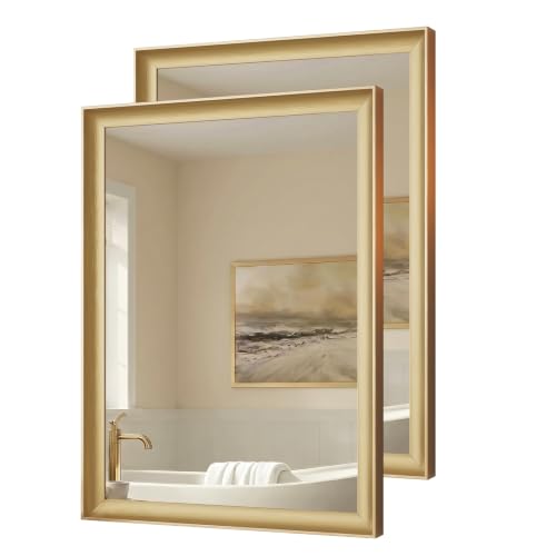 USHOWER 2PCS Brushed Gold Bathroom Mirrors for Over Sink 22x30 Inch, Aluminum Framed Rectangle Vanity Mirror for Wall, Bedroom, Living Room, Entryway, Anti-Rust, HD Tempered Glass, Horizontal/Vertical - color: Brushed Gold, size: 30''L x 22''W-2PCS