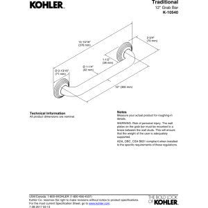 KOHLER 10540-2BZ Traditional 12-Inch ADA Compliant Grab Bar, Oil-Rubbed Bronze - color: Oil Rubbed Bronze
