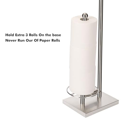 Toilet Paper Holder with Tray At the Top, Heavy-Weighted Stainless Steel Base No Wobbly, Freestanding Toilet Paper Rolls Stand, Hold Extra 3 Paper Rolls On the Base (Brushed Nickel) - color: Brushed Nickel