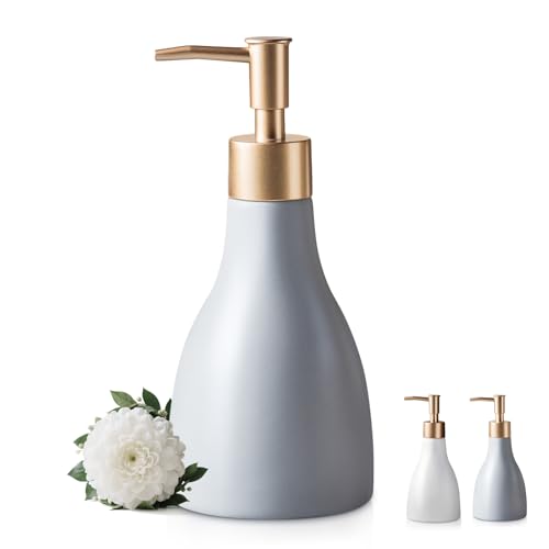 Refillable Gold Dispenser for Bathroom Countertop, Modern Dish Soap Dispenser Bottle for Kitchen, Ceramic Hand Soap Dispenser with Gold Pump for Liquid Laundry Shower 280ml (Gray) - color: Gray