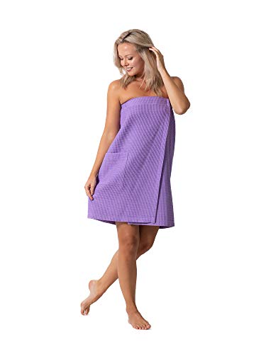Robe Direct Quick Dry, Lightweight Waffle Spa/Bath Wrap with Adjustable Closure & Elastic Top - color: Lavender, size: Small-Medium