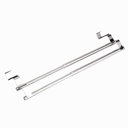 Kitchen Retractable Towel Holder, Stainless Steel Adjustable Double Over Cabinet Door Drying Kitchen Towels Hanger Bar Rack for Homes, Apartments, Condos Bathroom or Kitchen