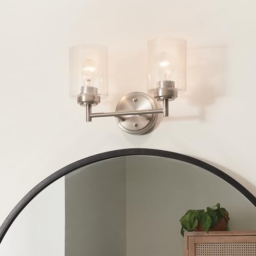 Kichler Winslow 12.75" Vanity Light in Brushed Nickel, 2-Light Transitional Bathroom Light with Clear Seeded Glass. (12.75" W x 9.25" H), 45885NI | Clear seeded glass vanity light for bathroom mirrors (12.75" x 9.25"), 45885NI - color: Brushed Nickel, siz