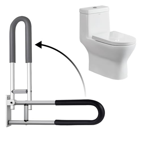 Toilet Grab Bar 28 Inch Flip Up Aluminum Handicap Rails Grab Bars Toilet Rail Bathroom U Shaped and Wall Mount Safety for Seniors Elderly Disabled Pregnant Injured Patients - color: Black, size: 28 in