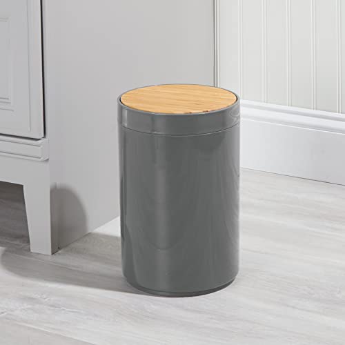 mDesign Plastic Round Trash Can Small Wastebasket - Garbage Bin Container with Swing-Close Lid - Bathroom Garbage Basket - Holds Waste, Recycling - 1.3 Gallon - Basa Collection - Charcoal Gray/Natural - color: Natural/Charcoal Grey