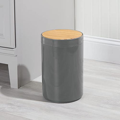 mDesign Plastic Round Trash Can Small Wastebasket - Garbage Bin Container with Swing-Close Lid - Bathroom Garbage Basket - Holds Waste, Recycling - 1.3 Gallon - Basa Collection - Charcoal Gray/Natural - color: Natural/Charcoal Grey
