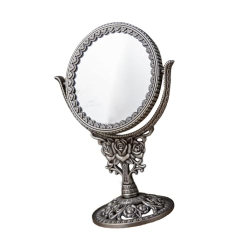 European Style Dressing Table Mirror Antique Rotating Cosmetic Mirror Oval Dressing Mirror Swivel Double Sided for Bedroom, round rose
