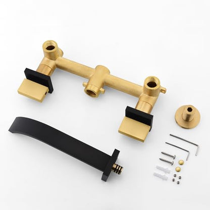 SUMERAIN Wall Mounted Faucet for Bathroom Sink Black and Gold Finish, Lavatory Basin Faucet with Two Handles and Rough in Valve - color: Black and Gold