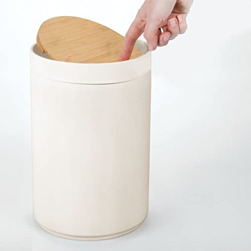 mDesign Plastic Round Trash Can Small Wastebasket - Garbage Bin Container with Swing-Close Lid - Bathroom Garbage Basket - Holds Waste, Recycling - 1.3 Gallon - Basa Collection - Cream/Beige/Natural - color: Natural/Cream