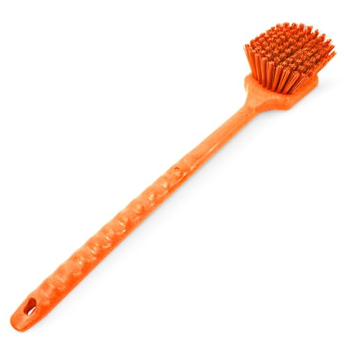 SPARTA 20" Floater Scrub Brush with Long Handle, Oil-Resistant Polyester Bristles, Multiple Trim Angles, Foam-Injected Polymer Block, Commercial Cleaning Tool, Orange - color: Orange