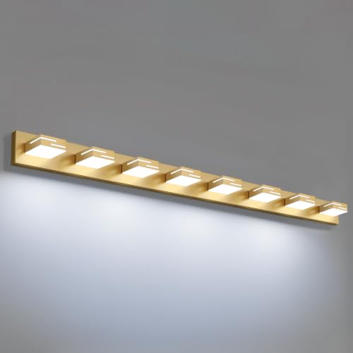 LED Modern Bathroom Vanity Light Fixtures, Dimmable Gold Vanity Lights for Bathroom Lighting Fixtures Over Mirror, with 360° Rotatable Heads 8-Light 54-inch (Cool White 6000K) - color: Gold, size: 8-light, 54-inch