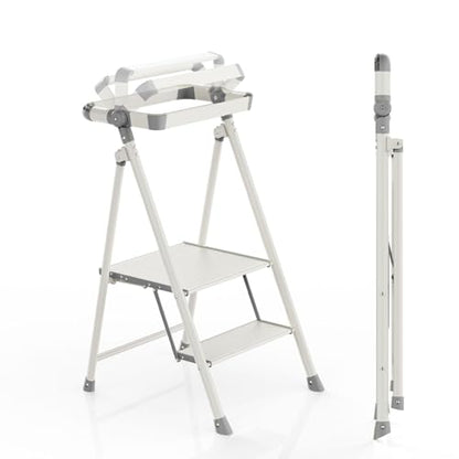Foldable Toddler Tower, 2-Step Kids Step Stool with Safety Rail, Compact Folding Toddler Standing Stool for Kitchen, Bathroom and Home, Step Ladder for Toddlers and Adults - color: Smoky Gray