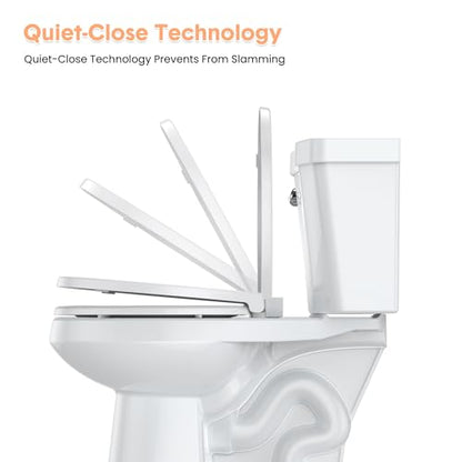 19" Elongated Toilet Seat with Quiet-Close Lid, Soft Close Slow Close Cover with Quick-Release & Quick-Attach Hardware, Full Flat White, Easy Clean Design, Grip-Tight Bumpers - color: White, Standard (Quick-Release), size: Elongated (19″)