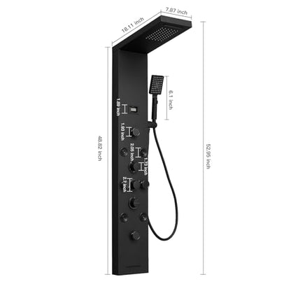 Shower Panel, Rainfall Handheld & 5 Body Jets, Black | Stainless Steel, Multi-Function Shower Tower System, Handheld Shower Wand Tub Spout and Rainfall Head, Temperature Display - color: Black, style: LED Shower Panel