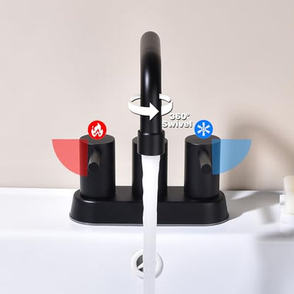 4 Inch Centerset Matte Black Bathroom Faucet 2 or 3 Hole | Stainless Steel Black Sink Faucet with Pop up Drain, 2 Handle Vanity Faucet for Bathroom, Restroom, Rv - color: Matte Black