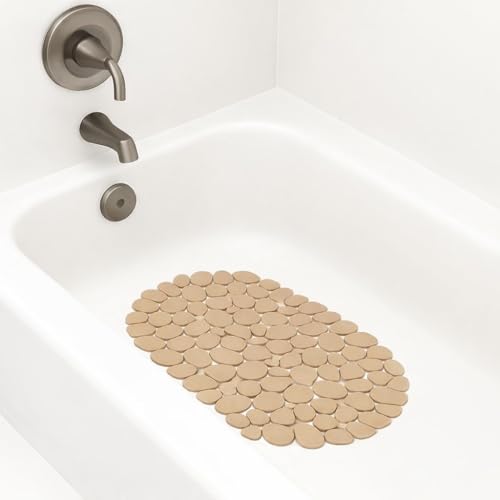 Dependable Industries Inc. Essentials Nonslip PVC Pebble Style Bathmat Shower Bathtub with Suction Cups 27" x 15" Textured for Secure Footing Oval (Brown) - color: Brown
