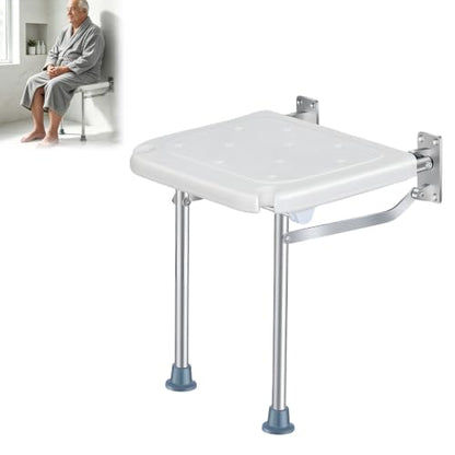 Wall-Mounted Foldable Shower Seat for Seniors | 400 lbs Capacity, Space-Saving Bath Bench for Seniors, Pregnant Women & Mobility Impaired, Non-Slip Feet, Drainage Holes