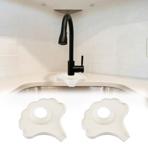 INCREWAY Beige Shell Silicone Faucet Splash Guard Mat 2PCS, Decorative Sink Faucet Drip Catcher Tray for Kitchen Bathroom Countertop Water Drain Pad Faucet Drying Mat and Sink Protectorr - color: Beige, size: Shell 2pcs