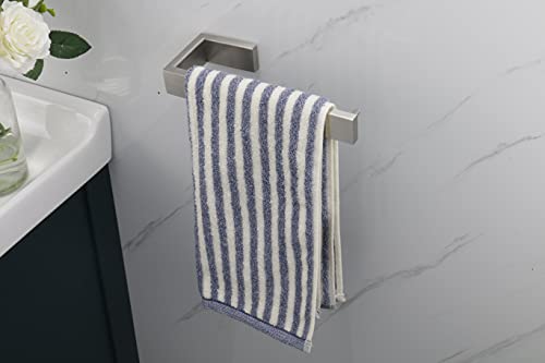 TocTen Hand Towel Holder/Towel Ring - Thicken SUS304 Stainless Steel Bathroom Hand Towel Hanger, 9 Inch Heavy Duty Wall Mounted Towel Rack, Square Hand Towel Bar for Bathroom Hardware (Brush, 9 in) - color: Brushed, size: 9 In-Rectangular