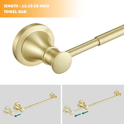 Hoimpro Brushed Gold 4-Piece Bathroom Bath Set, Wall Mount Bathroom Hardware Fixture (Adjustable Towel Bar Rack, Towel Ring Holder, Paper Towel Holder, Double Towel Hook), Bathroom Accessories - color: Brushed Gold