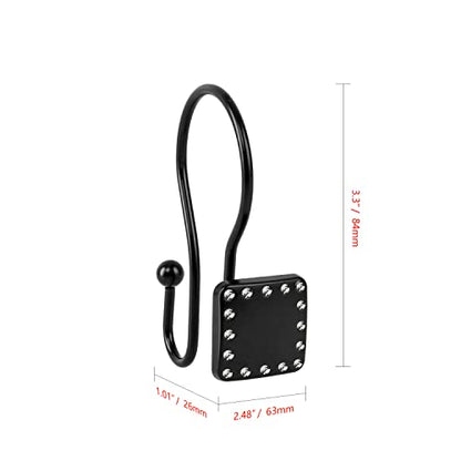 Shower Hooks - Double Shower Curtain Rings for Bathroom - Rust Resistant Shower Curtain Hooks for Shower Curtain or Liner - Shower Curtain Rings with Crystal Design - Set of 12, Matte Black - color: Black