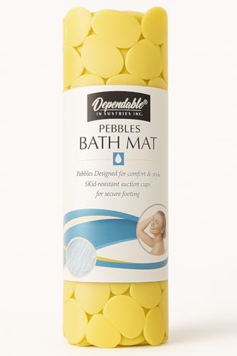 Dependable Industries Inc. Essentials Nonslip PVC Pebble Style Bathmat Shower Bathtub with Suction Cups 27" x 15" Textured for Secure Footing Oval (Yellow) - color: Yellow