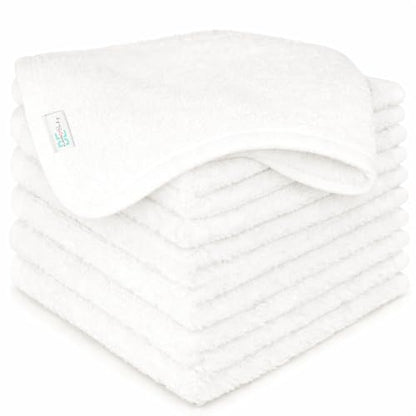 Baby 100% Organic Cotton Washcloths, White, Soft Absorbent for Babies Face and Body, Newborn, Kids, Toddlers, Infant, Gentle on Sensitive Skin, Reusable, 8 Pack