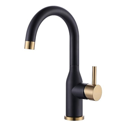 WOWOW Black and Gold Modern Single Handle Bar Faucet, 1 Hole, 360 Swivel, RV Sink Faucet, Mini Bar Tap with Water Supply Hoses - color: Black and Gold