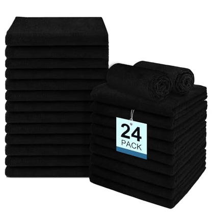 24 Pack Salon Towels - Highly Absorbent and Quick Drying Hand Towels, Premium Wash Cloths for Bathroom, Gym, Shower, Hotel, and Spa - 16x27 inch (Black) | Quick Drying Premium Wash Cloths for Bathroom, Gym, Shower, Hotel, and Spa - 16x27 inch - Black - co